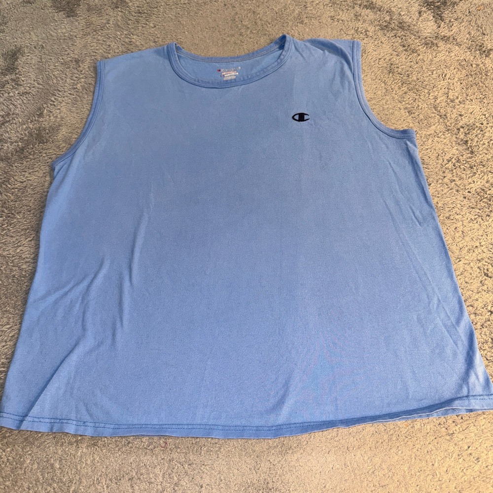 Champion Mens Authentic Muscle Tee Shirt 2XL Light Blue Embroidered Logo